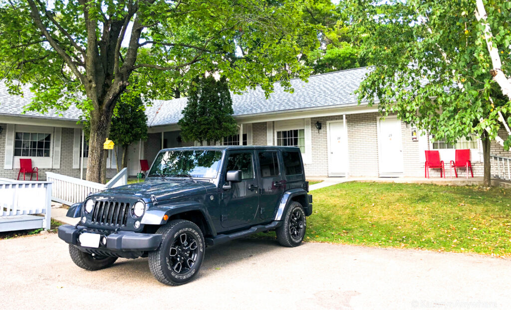 Ontario Road trip - Jeep Wrangler at the Colonial Inn and Spa where we stayed in Gananoque, Ontario