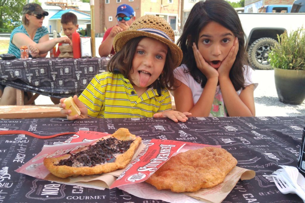 my kids with beaver tails in killaloe, photo by brian tao