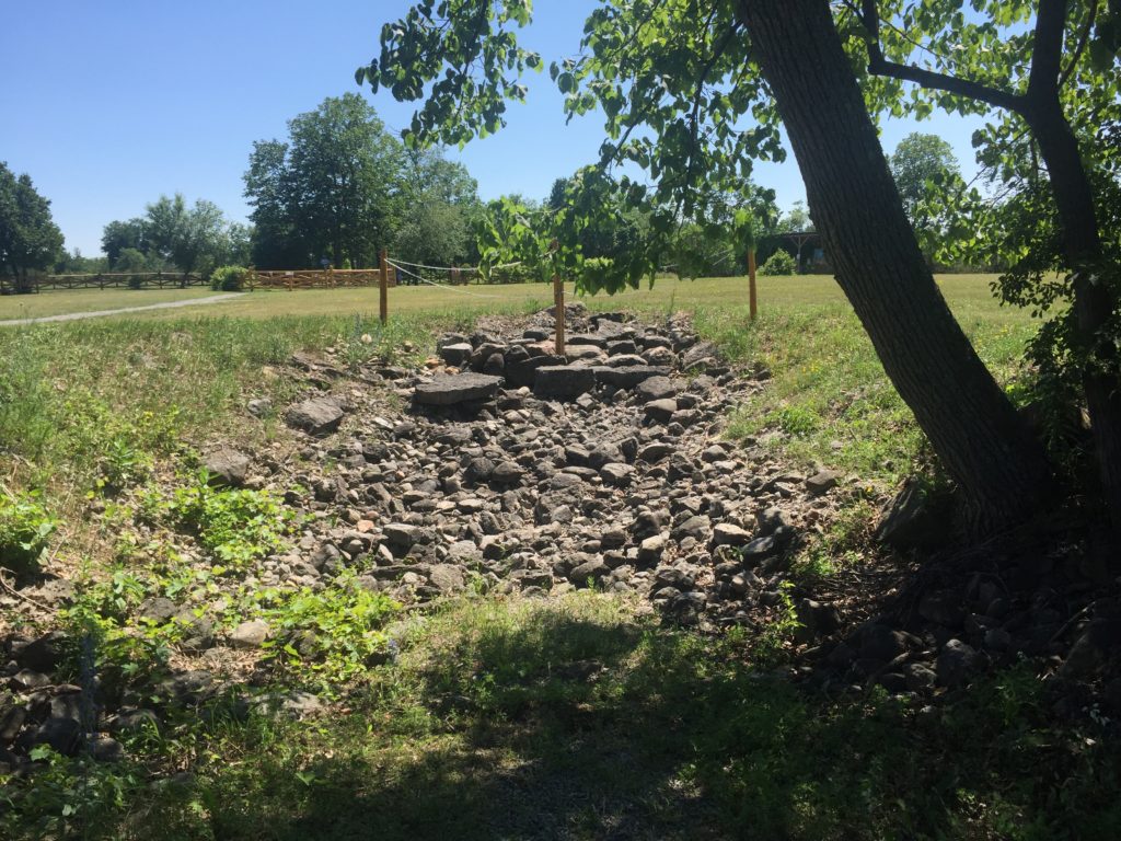 sink hole indicating a cave - Spelunking with Kids in Tyendinaga Caverns and Caves #ontariotravel #thingstodowithkidsinontario #tyendinaganativereserve #cavernsandcaves #spelunking #spelunkingwithkids #coolplacesinontario #familytravelblogger #bestfamilytravelblogger #firstnationsreserve