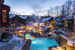 Scandinave Spa, Blue Mountain in winter in the evening #spaday #spanight #scandinaviespa #rejuvinate #relax #discoverontario #ontariospa #spasofontario #yourstodiscover