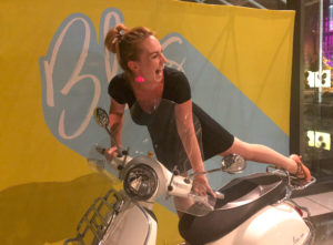 KathrynAnywhere on a vespa #dressbyprana #pranagift #sustainablefashion #fluevogshoes #hotelxtoronto #findyourbliss #happinessisavespa #meanttobehappy
