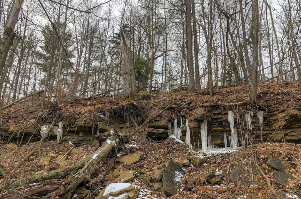 Frozen Waterfall on hike in Silvercreek Conservation Area #silvercreekconservationarea #brucetrail #womenwhoexplore #womenwhoexploreontario #discoveron  #ontarioforyou  #girloutdoor #girlsthatwander  #hikingculture #gogalavanting  #girlswhohike #explorecanada