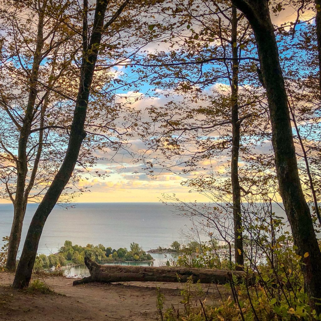 View from Scarborough Bluffs, Toronto Ontario. Unique places to explore in Ontario #autumncolours #fallfoliage #curiocitytoronto #visualizetoronto #scarboroughbluffs #scarborough #scarboroughontario #torontoviews #canadiancreatives #imagesofcanada #viewsfordays #cliffside #exploreontario #kathrynanywhere
