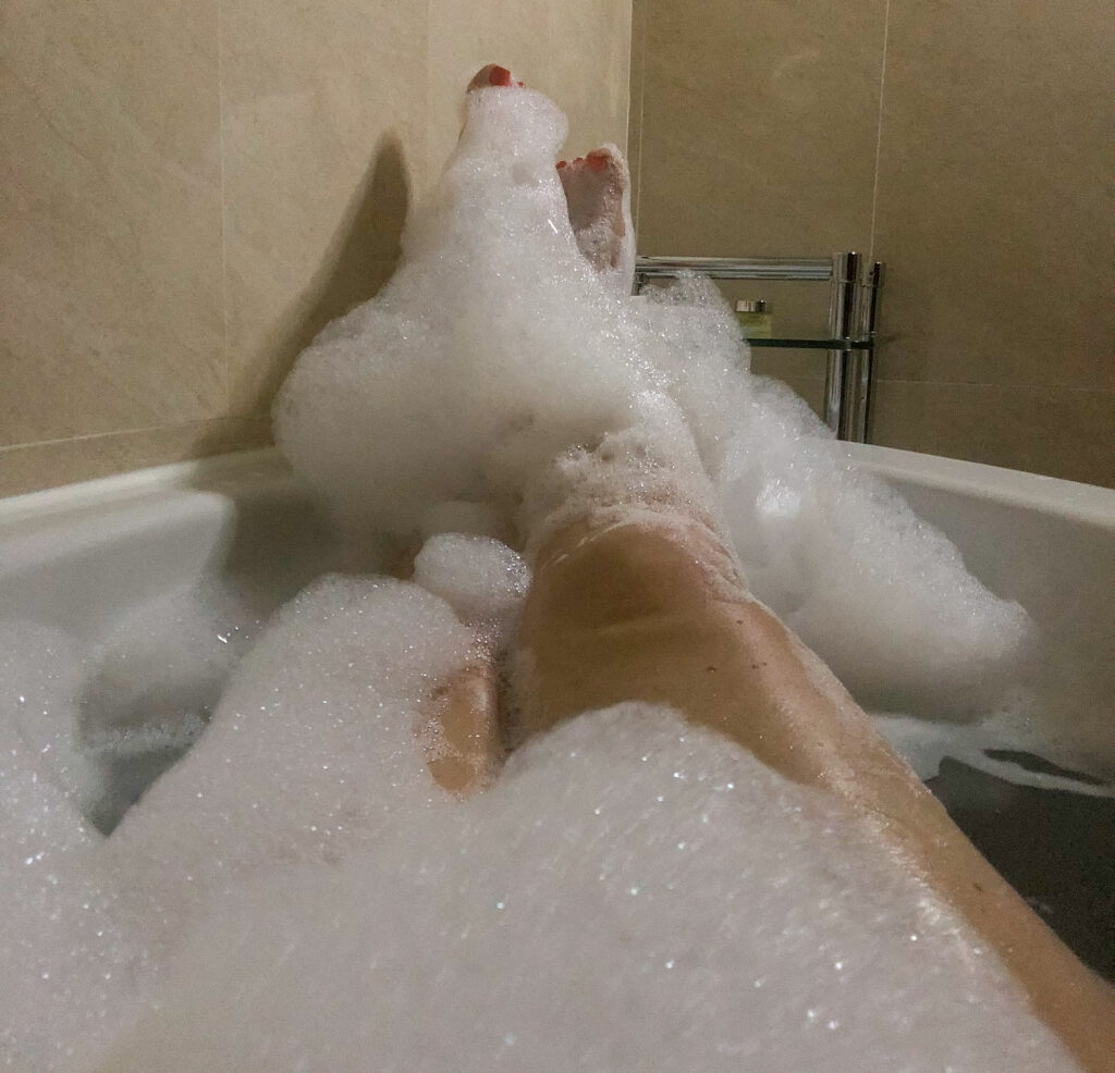 Bath time. There is pleasure, but also some loneliness in single parent travel