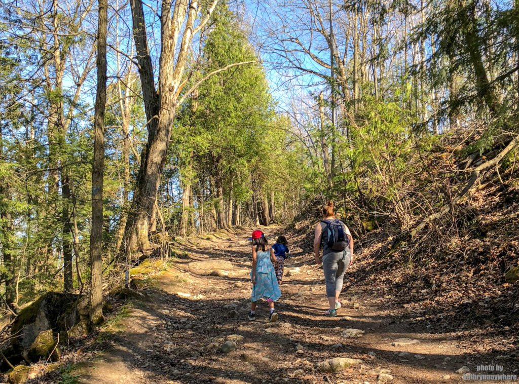 walking uphill at mono cliffs provincial park