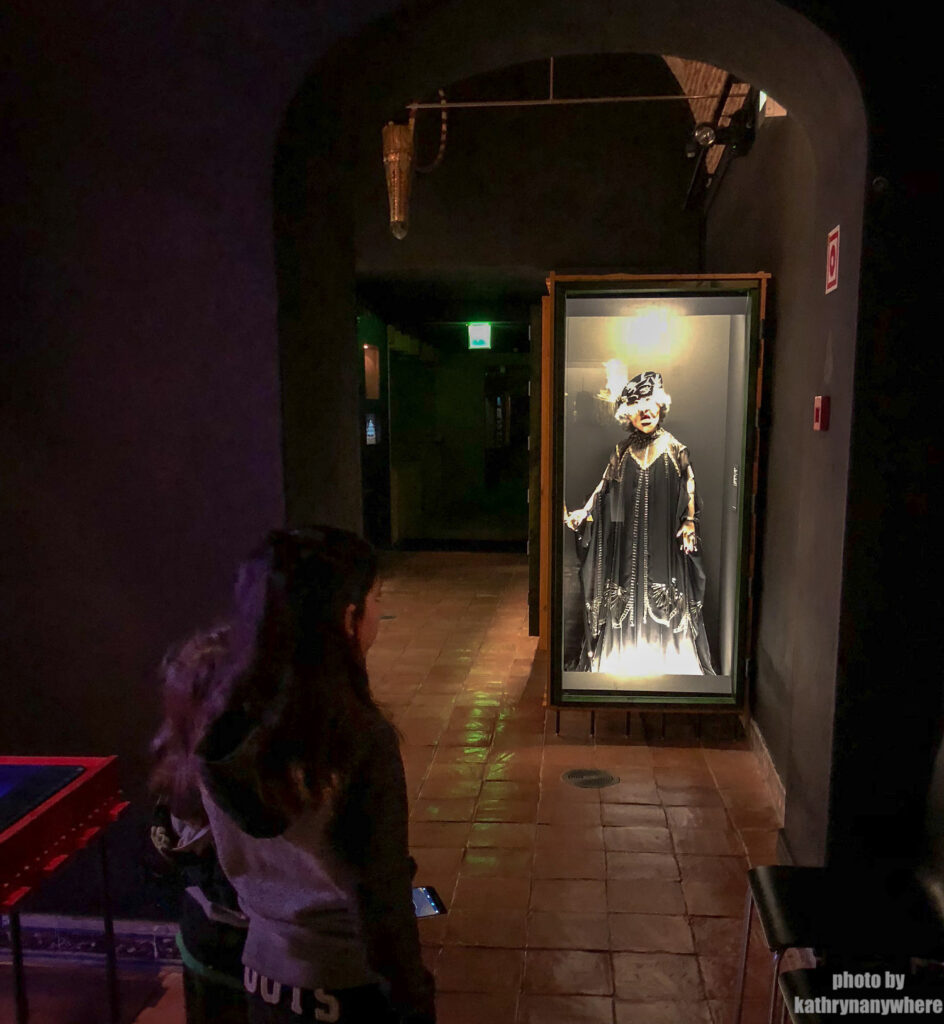 My kids checking out a surprise creepy display in Museum of the Marionette, The Marionette Museum In Lisbon, The Puppet Museum, Museu da Marioneta, Lisbon Portugal, Lisboa