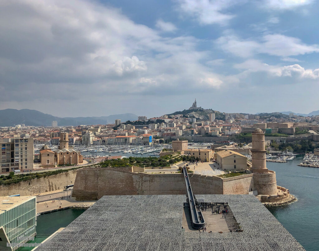 view of Marseille, France from the top of the ferris wheel in the old part area