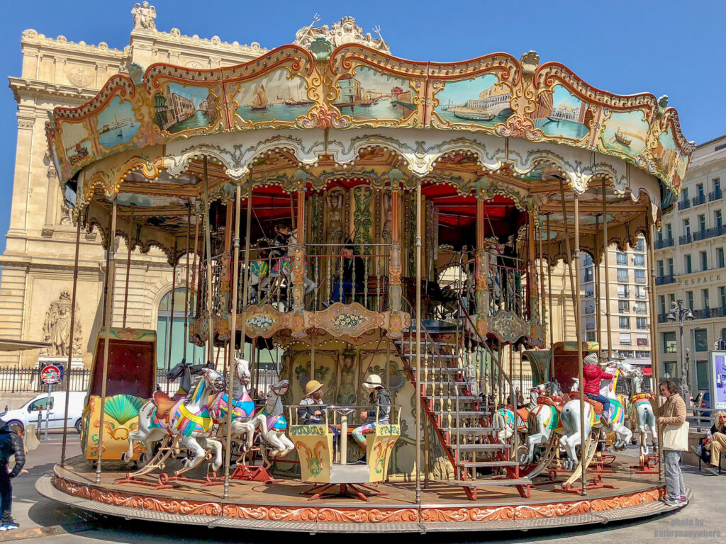 Venetian carousel in the old port area of Marseille, France