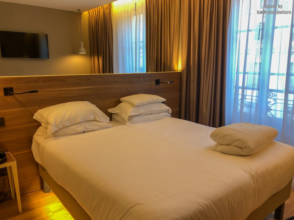 Inside our hotel room in Cler Hotel. Tight quarters.