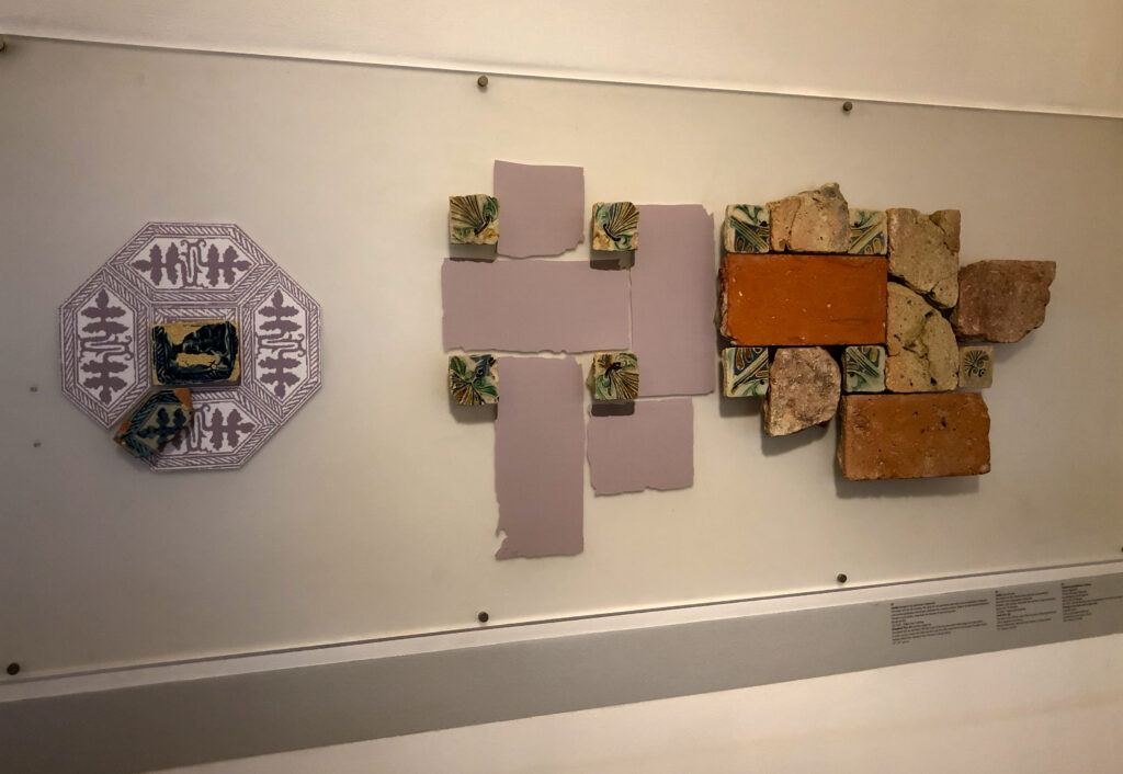 Broken tiles and relics discovered on the grounds of Lisbon castle, castelo sao jorge