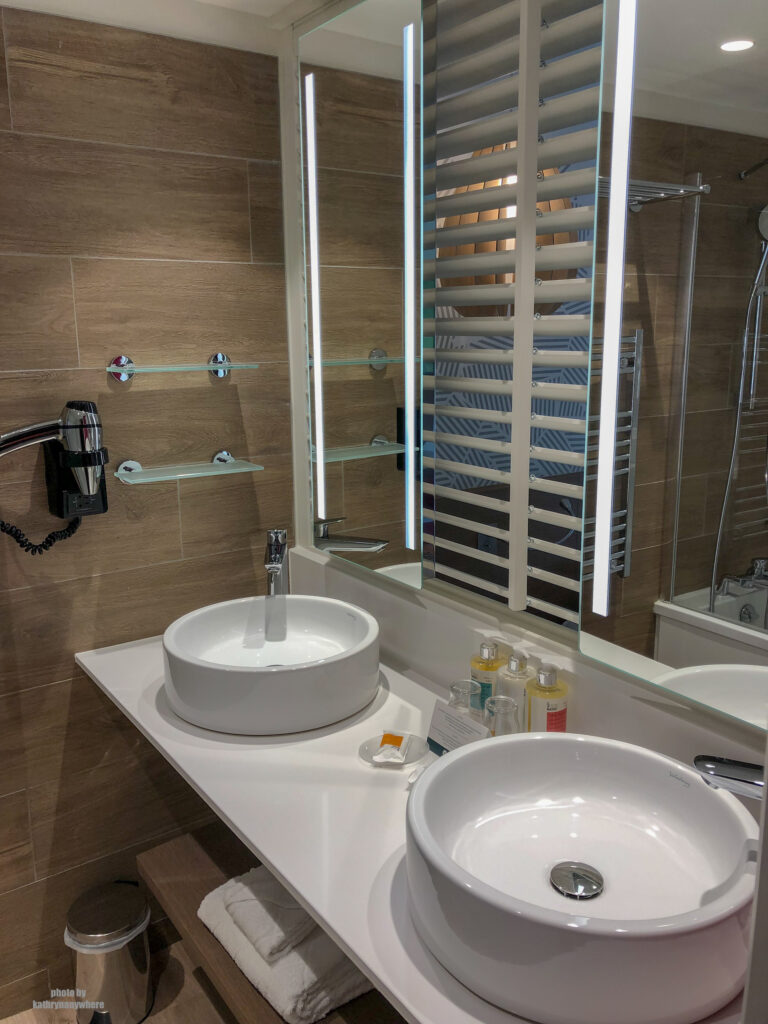Double vanity sinks in the washroom of my room at Les Arcs Panorama