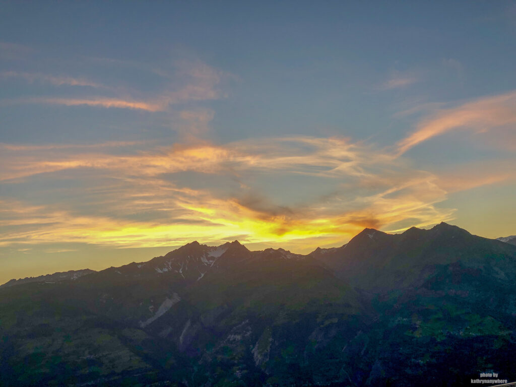 Sunset view from the terrace at Les Arcs Panorama