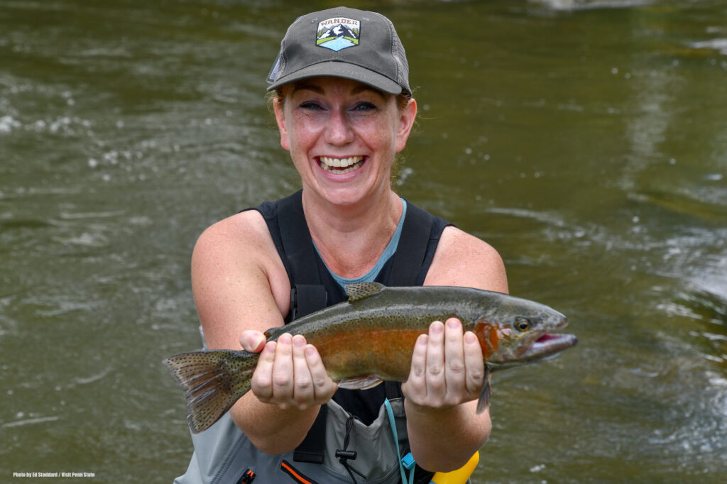 Holding it all by myself. The trout I caught. Photo by Ed Stoddard / Visit Penn State / State College / Communications Director Central PA Convention & Visitors Bureau www.visitpennstate.org