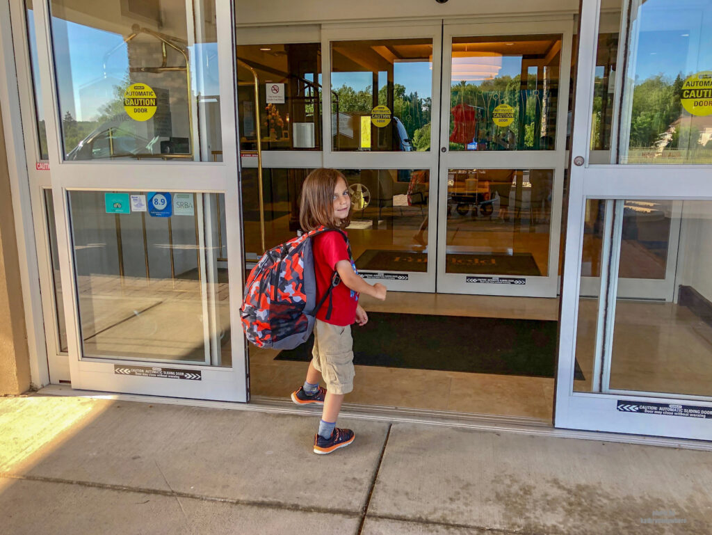Little man entering the Fairfield Inn and Suites in Slippery Rock, PA