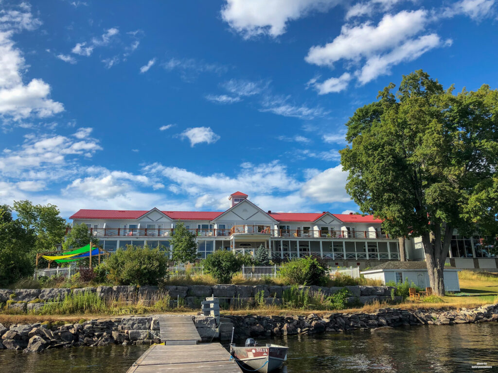Main building of Viamede Resort as seen from the end of the dock on Stoney Lake