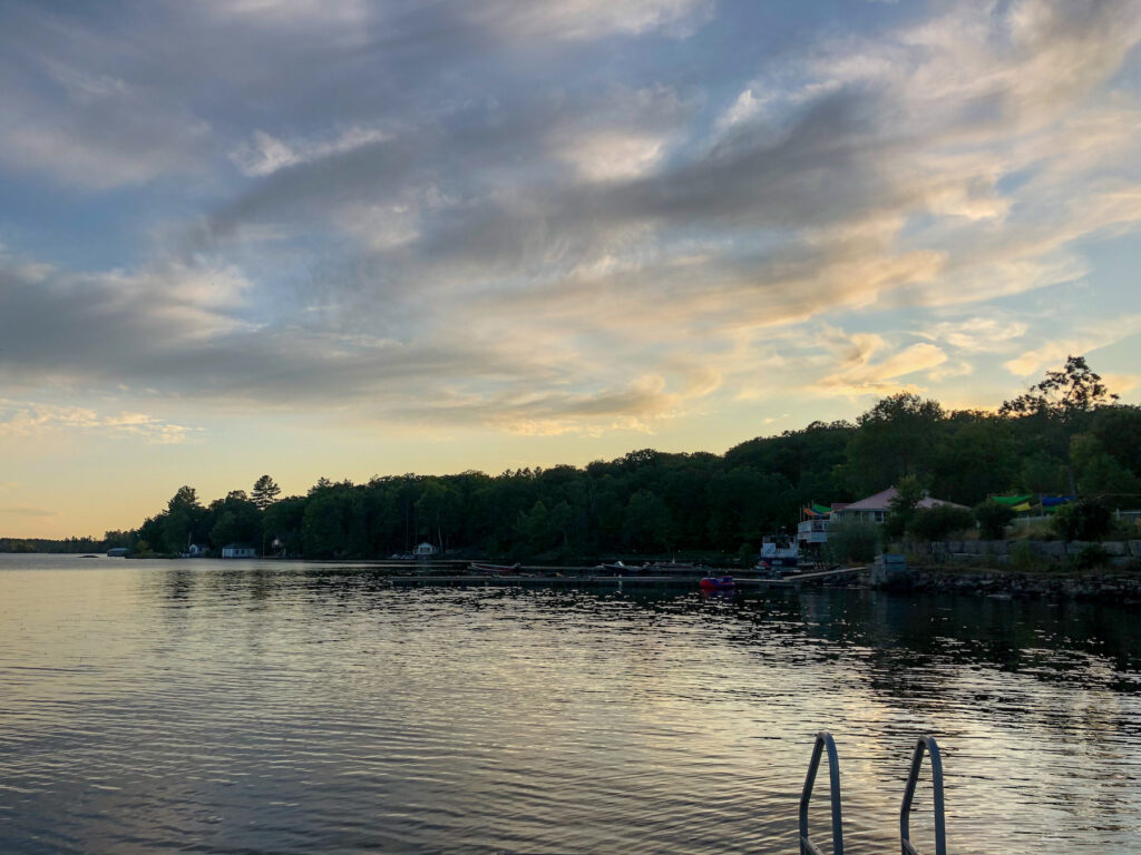 sunset on Stoney Lake from the docks at Viamede Resort