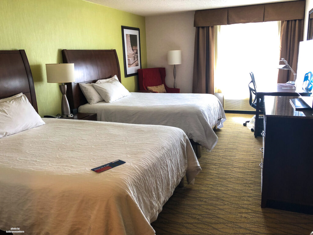 two queen sized beds in hotel room at Hilton Garden Inn, State College PA