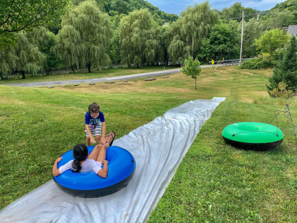 Slip and slide set up at Homewaters in Spruce Creek, Pennsylvania for the kids.