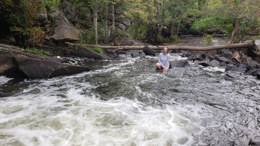 Swimming hole in the midst of the wild and slippery High Falls off Eel's Creek.