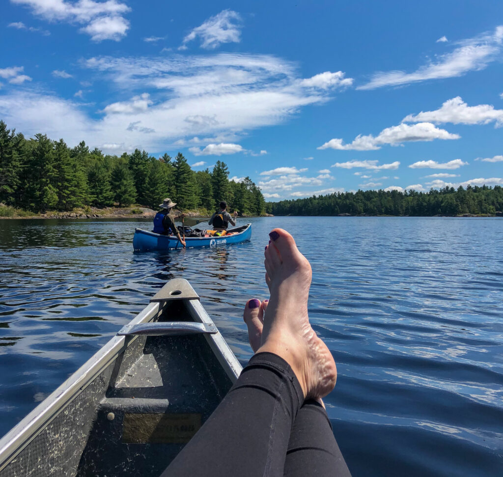 My view from the bow of our canoe