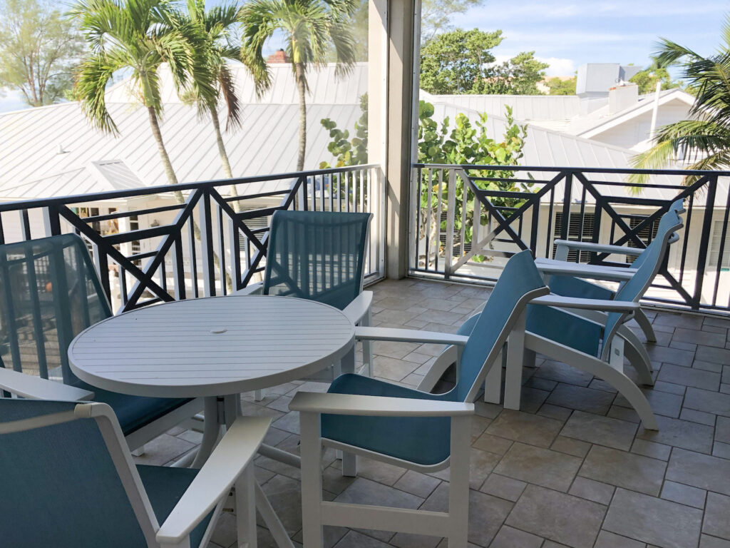 Island Inn Screened in balcony from our Matthews Lodge Gulfview Luxury Suite