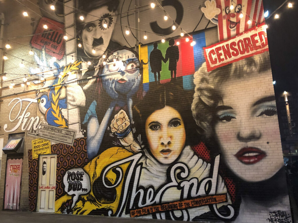 WIFF alley mural at night in Windsor, Ontario