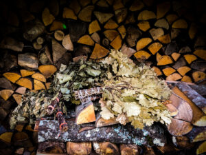 The aftermath of the brush outside the sauna house from the Latvia sauna treatment