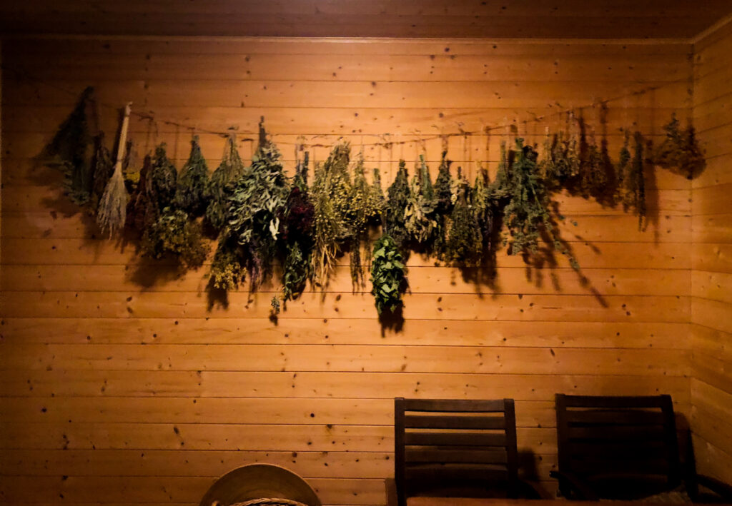 The dried bushes, a whisk, called a slota in Latvia, is used to gently swat the body and stimulate circulation in a sauna.