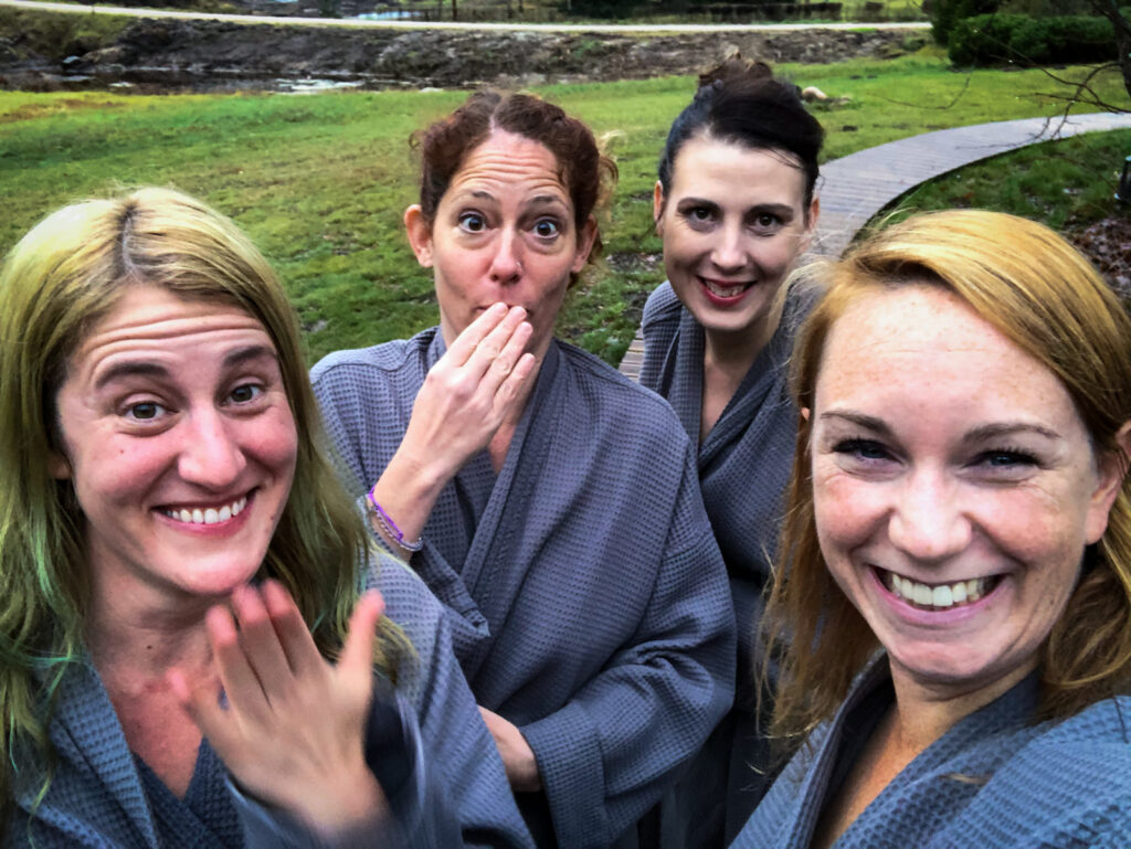 Group selfie of Nora, Inma, Jenna and myself prior post change room, but pre-sauna experience at Spa Hotel Ezeri.