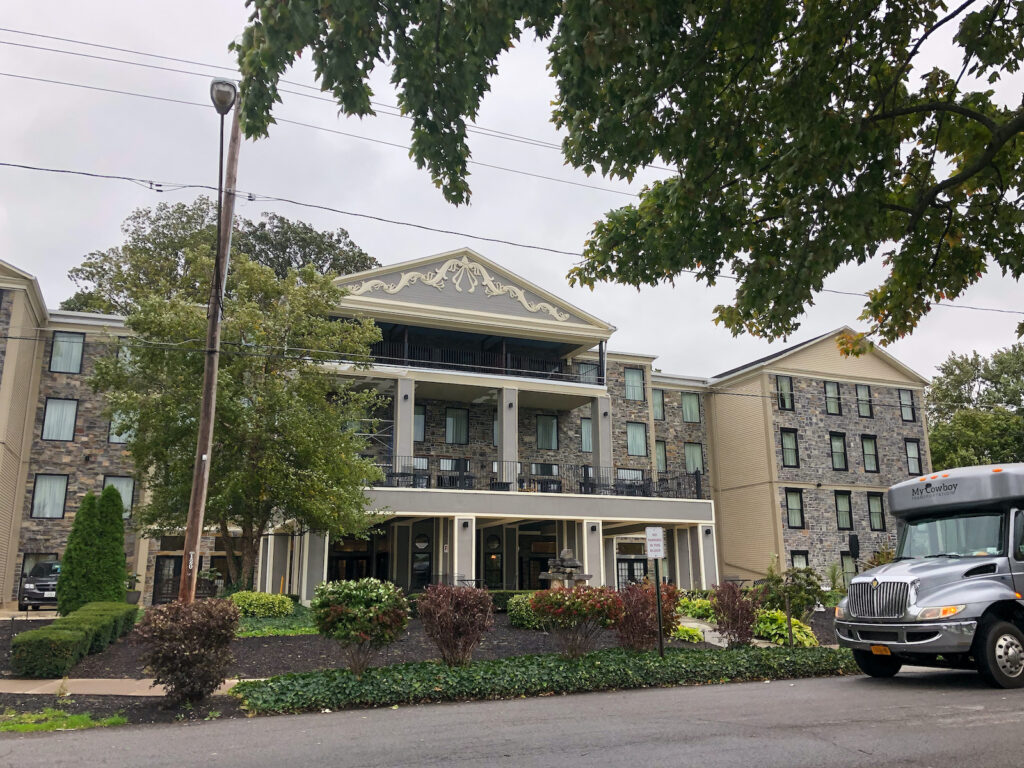 Niagara Crossing Hotel & Spa in Lewiston, NY overlooking the river. Stay here while in Niagara Wine Country.