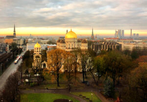 Sunrise, facing the old city of Riga, Latvia, November 2019. Taken from my hotel room at the Radisson.