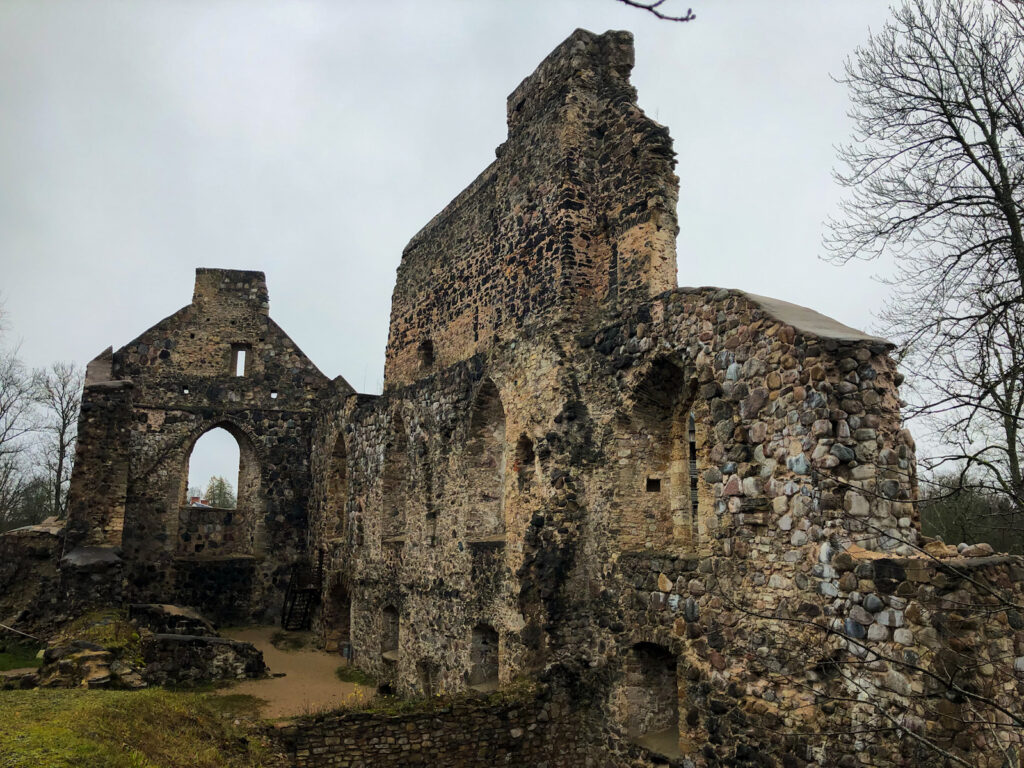 rear view of the ruins of Sigulda Medieval Castle in Latvia