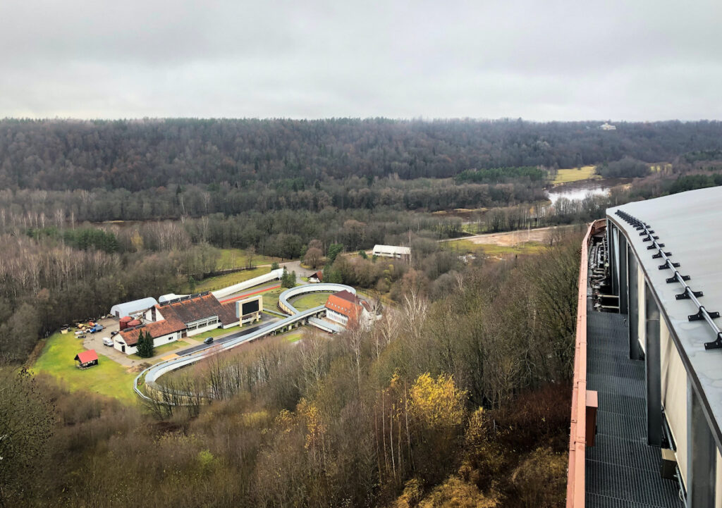 The bobsleigh and luge track from the top.