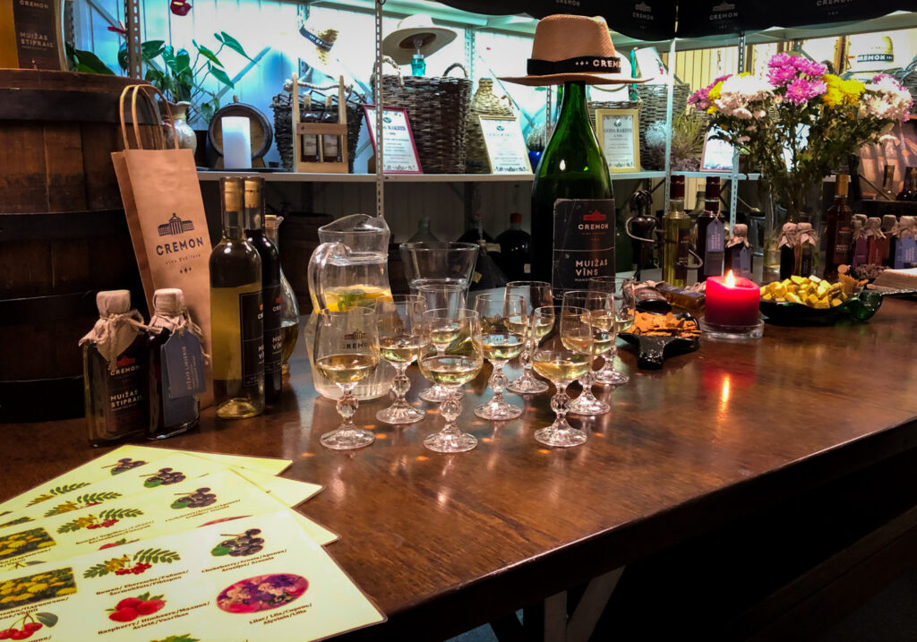 Inside a former barn houses the winery Cremon where winemaker Janis Mikans makes approximately 15 kinds of wines and liqueurs from berries. Yes, this is berry wine. Berries and flowers to be exact and all locally grown.