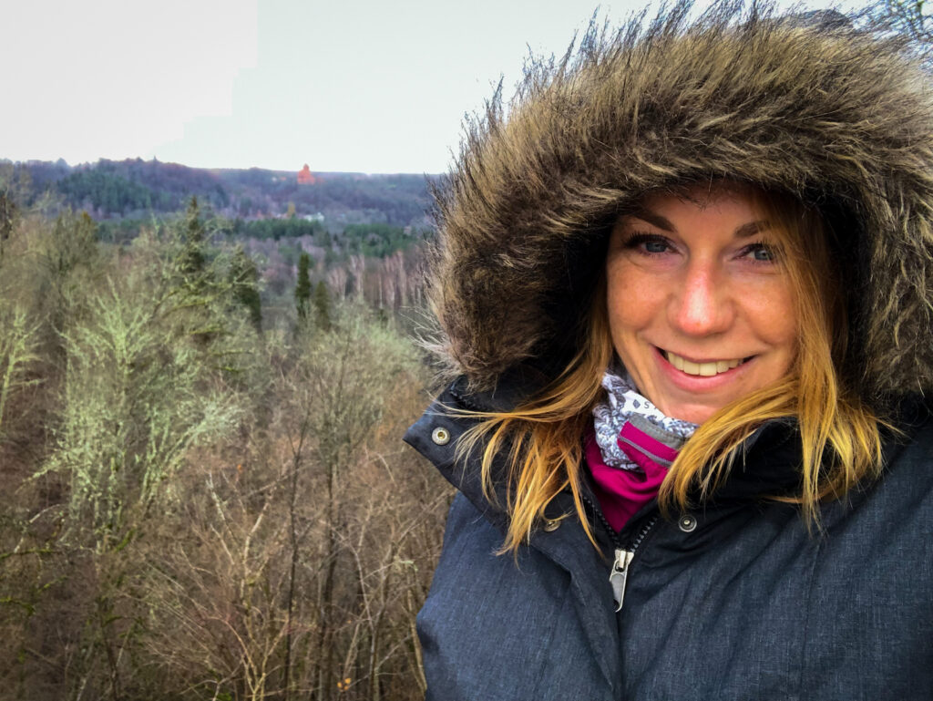 Selfie of me overlooking the Gauja Valley from the ruins of Sigulda Medieval Castle in Latvia