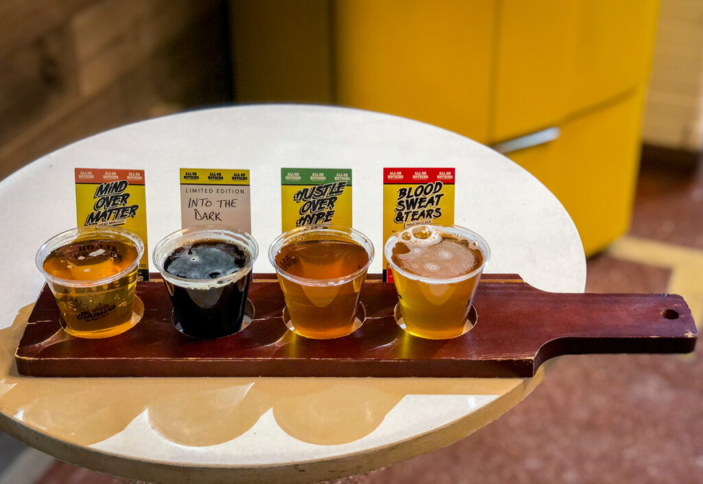 All or Nothing Brewhouse in Oshawa beer flight
