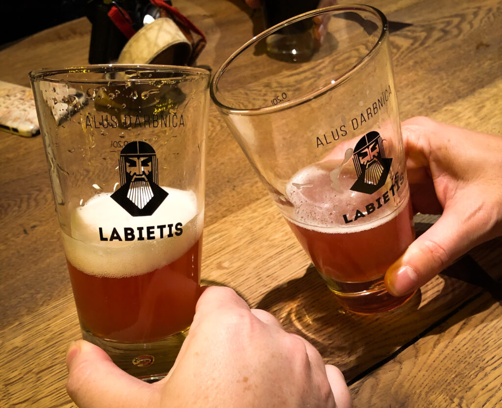 Cheers in Labietis in Riga Latvia on a beer tour