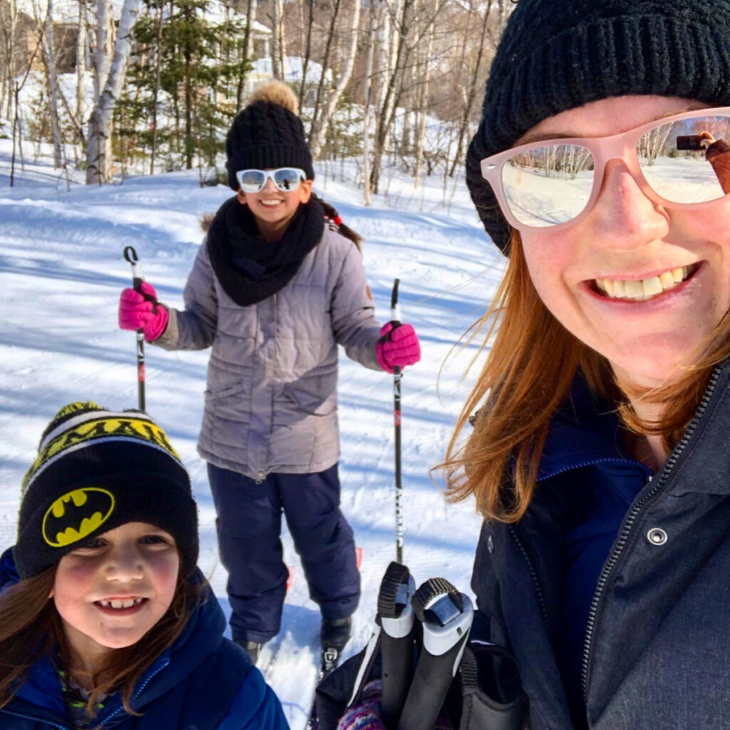 Family selfie while cross country skiing in Kivi Park in Sudbury