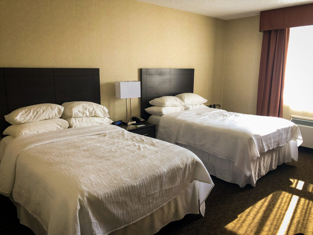 Travelway Inn room interior - two double beds. Sudbury Rocks For Families when staying at the Travelway Inn across from Science North