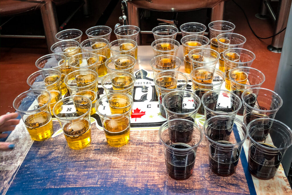 Beer for tasting at Brock Street Brewery in the fermenting room