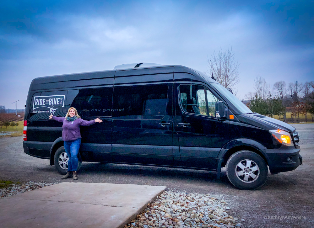 Ride The Bine wine, beer and cider tours in Norfolk County - Tour host Amanda and her Mercedes Benz Sprinter Van