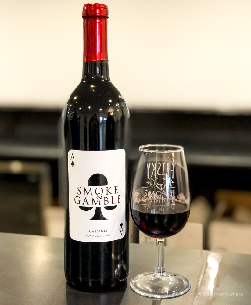 Smoke and Gamble Cabernet wine bottle at Dover 13, winery in Norfolk County. Get to know the wineries for Norfolk County.