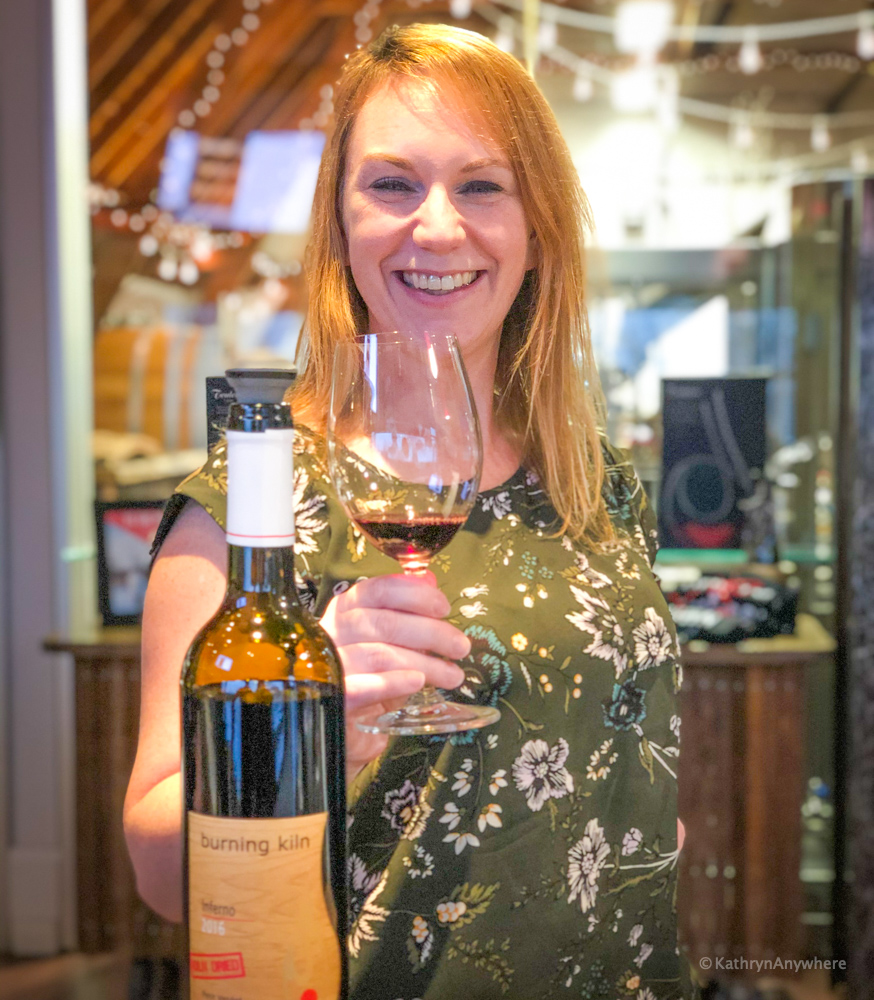 kathrynanywhere at Burning Kiln enjoying Inferno red wine