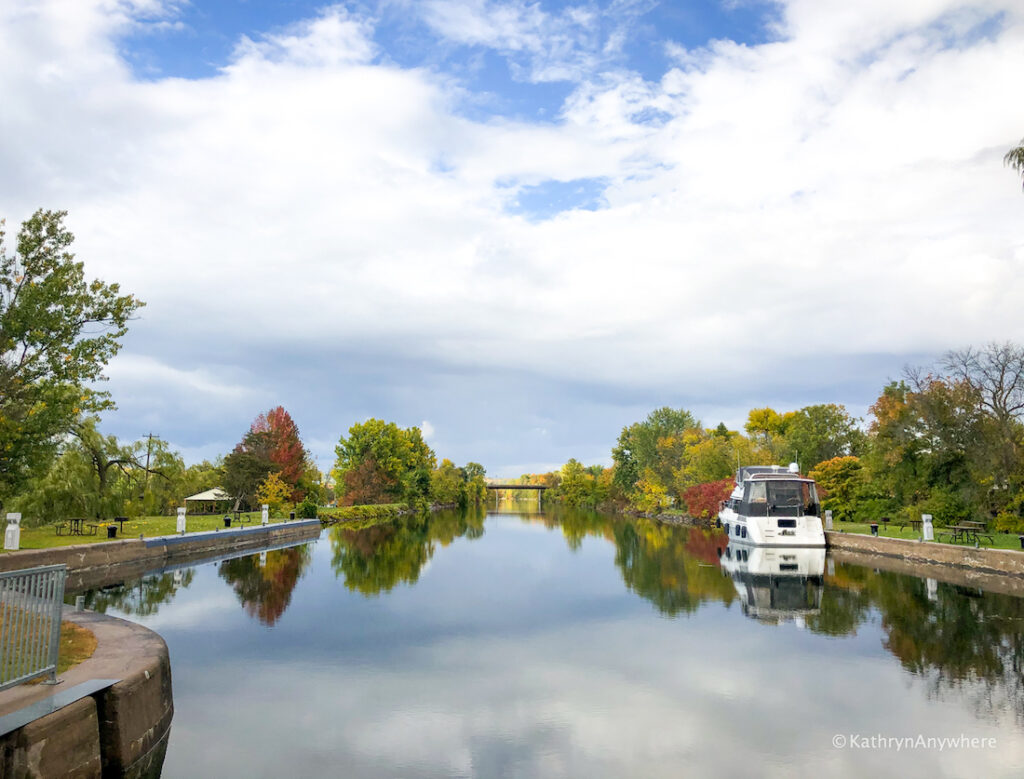 Frankford Lock 6 looking north at the Trent River on the Trent Severn Waterway. One of the best places to see fall colours in Belleville and Trenton area!