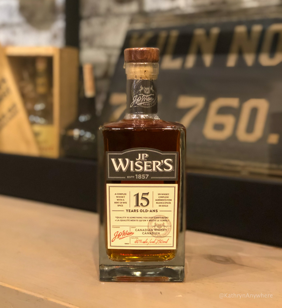 J.P. Wiser's 15 year old Canadian whisky bottle