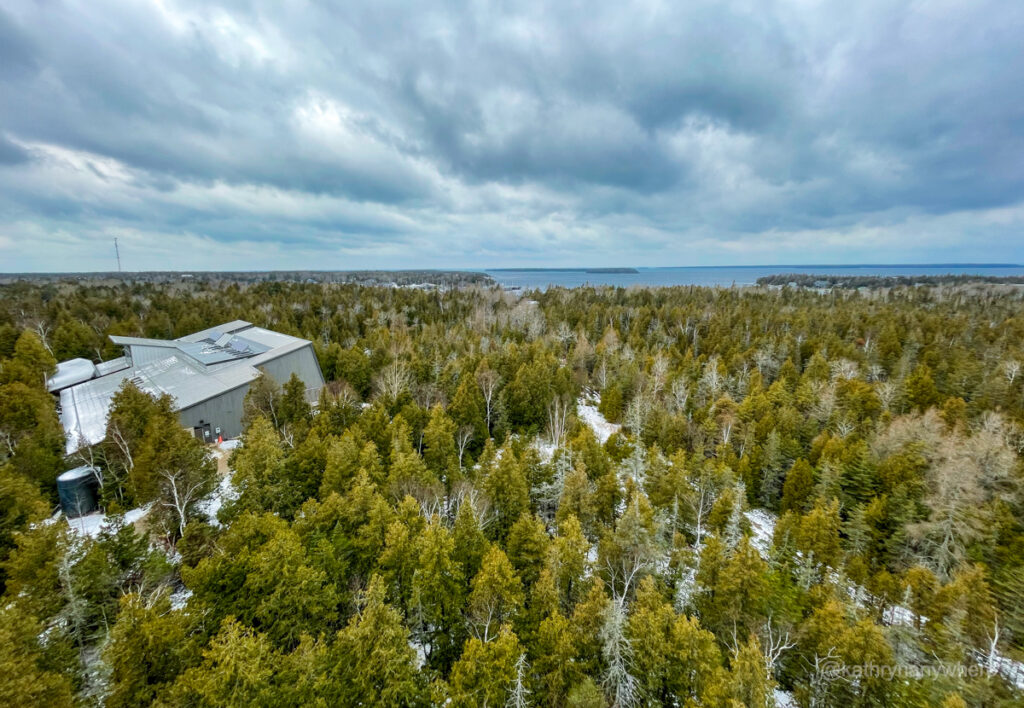 Parks Canada aerial look out point from tower of Tobermory