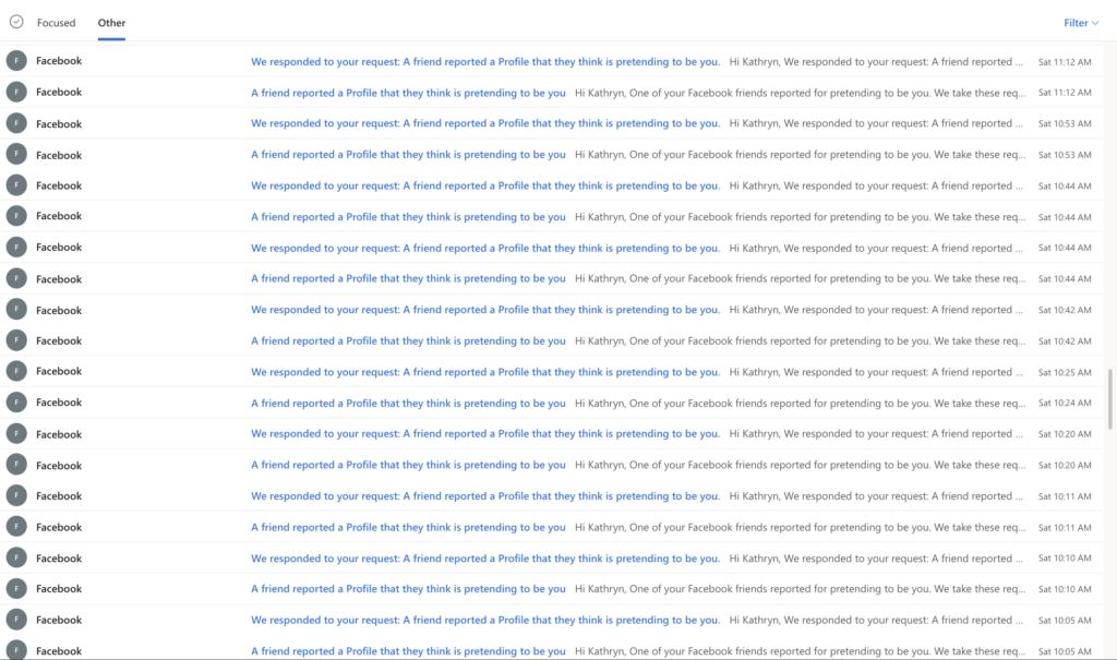 Facebook ignoring all of these reports - I have pages and pages of emails of friends of mine reporting this profile and Facebook responding that this does not go against their community standards.