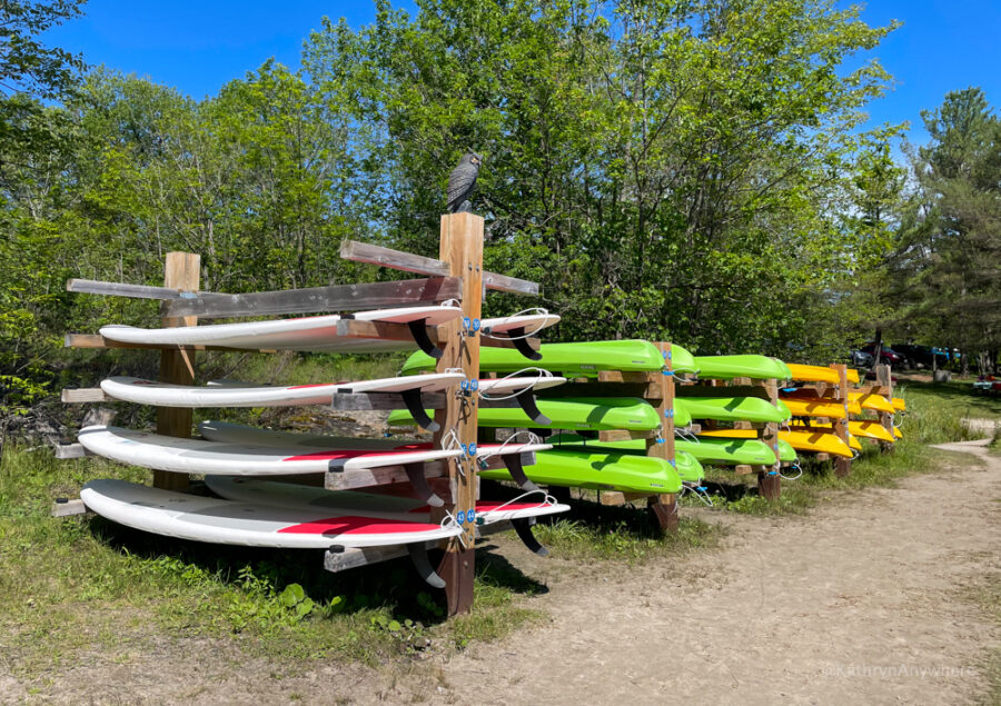 Six Mile Lake stand up paddleboards and kayaks available to rent