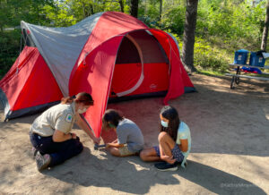 Learn To Camp With Ontario Parks. Photo taken with camp ambassador at Six Mile Lake Provincial Park