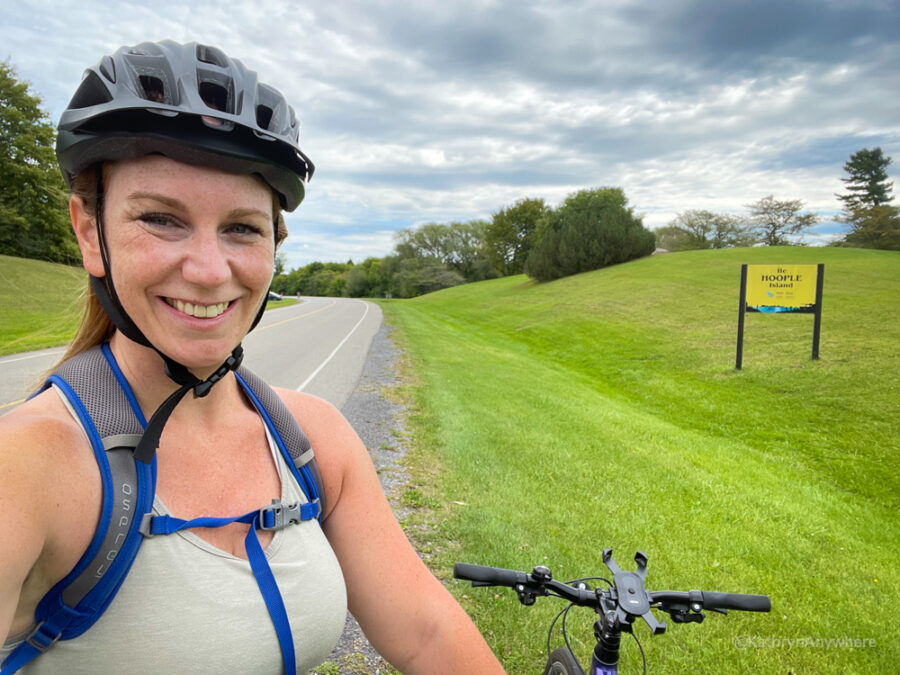 Selfie Stop on bike on Long Sault Parkway, Hoople Island. Biking and beer Cornwall Ontario